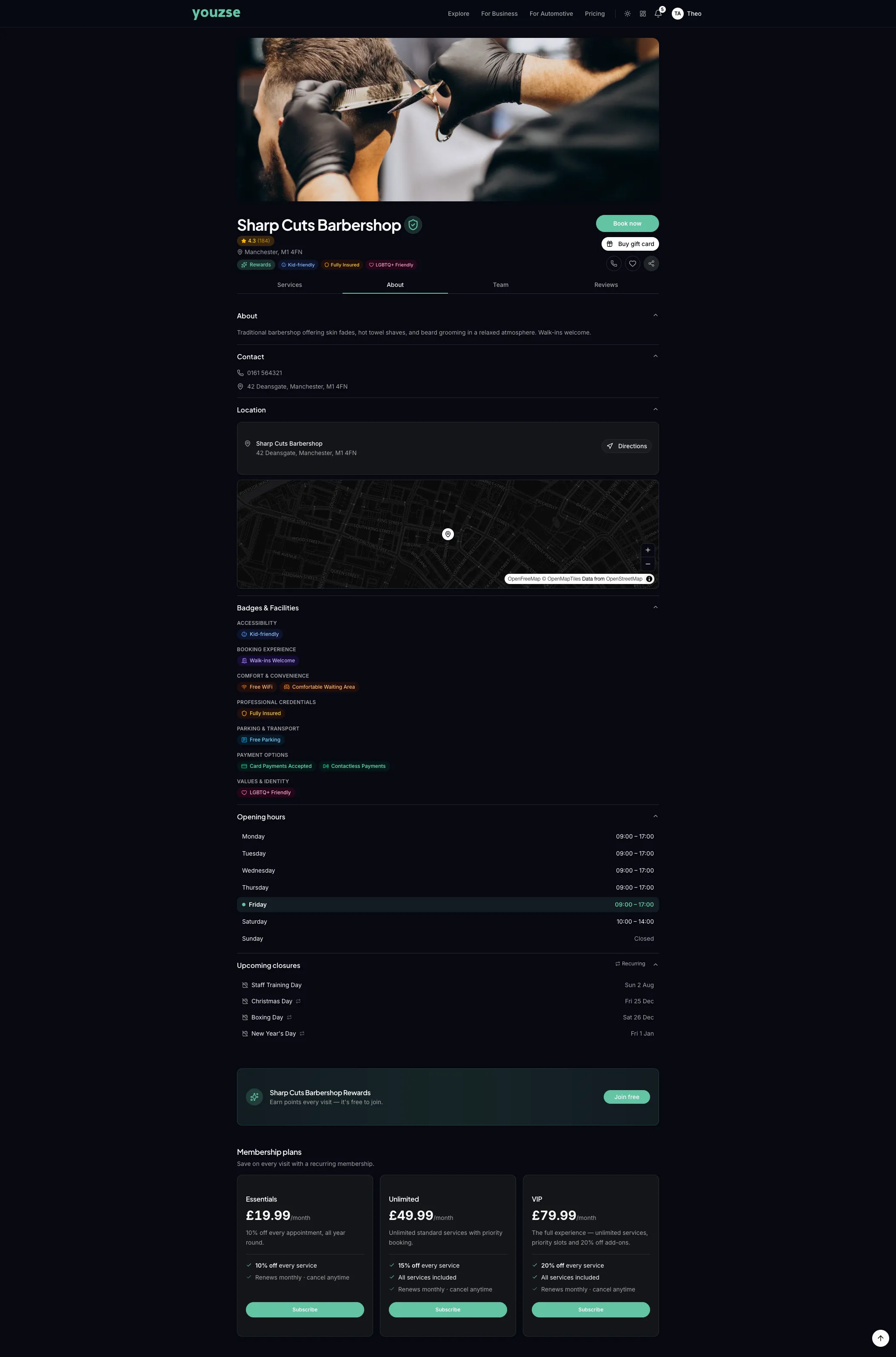 About section of a Youzse booking page