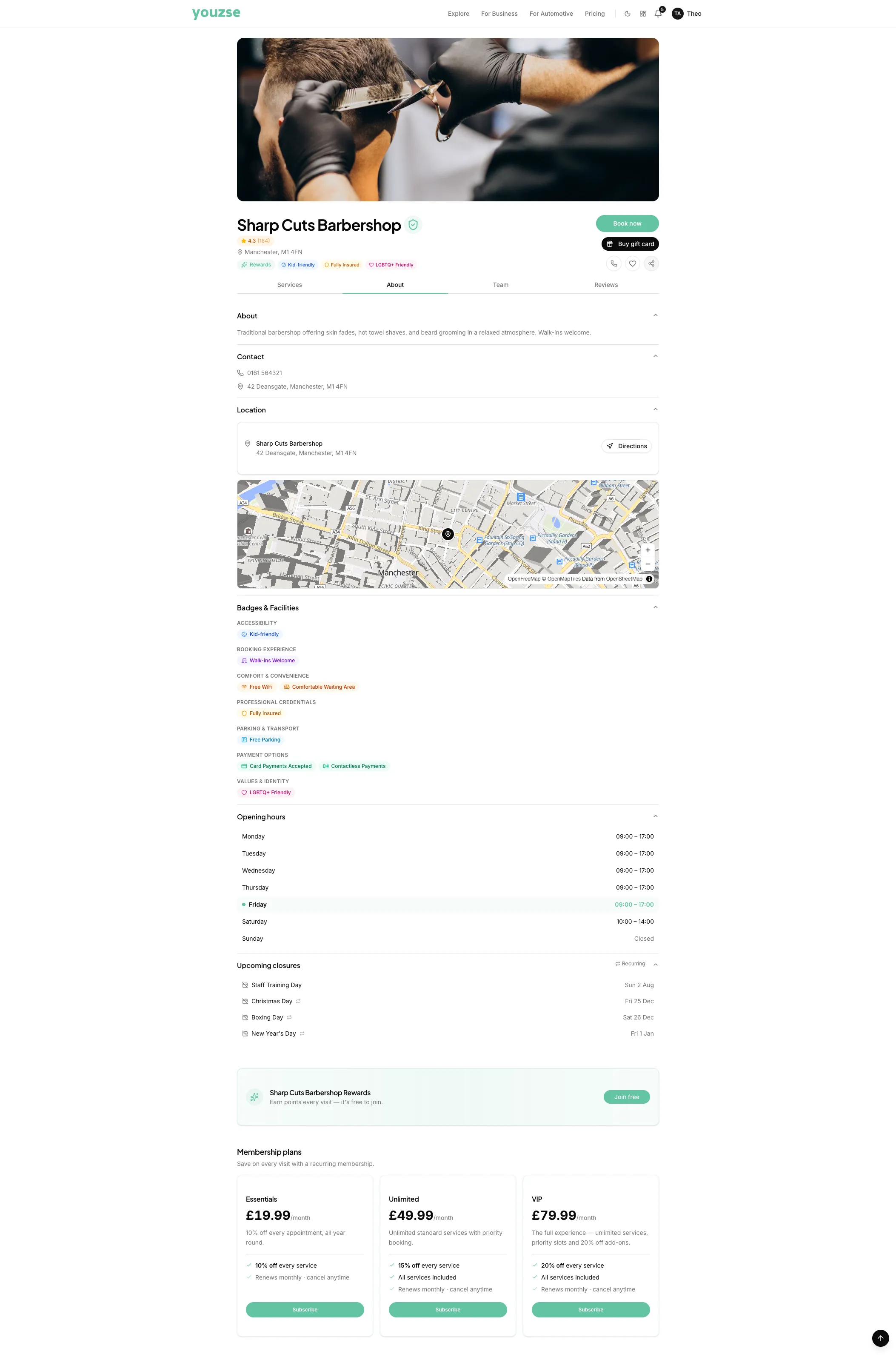 About section of a Youzse booking page