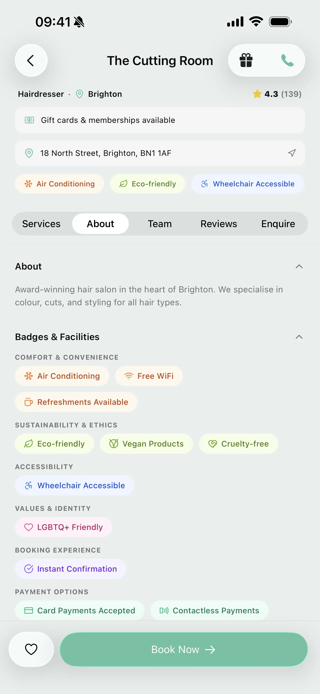 About section on the Youzse mobile booking page