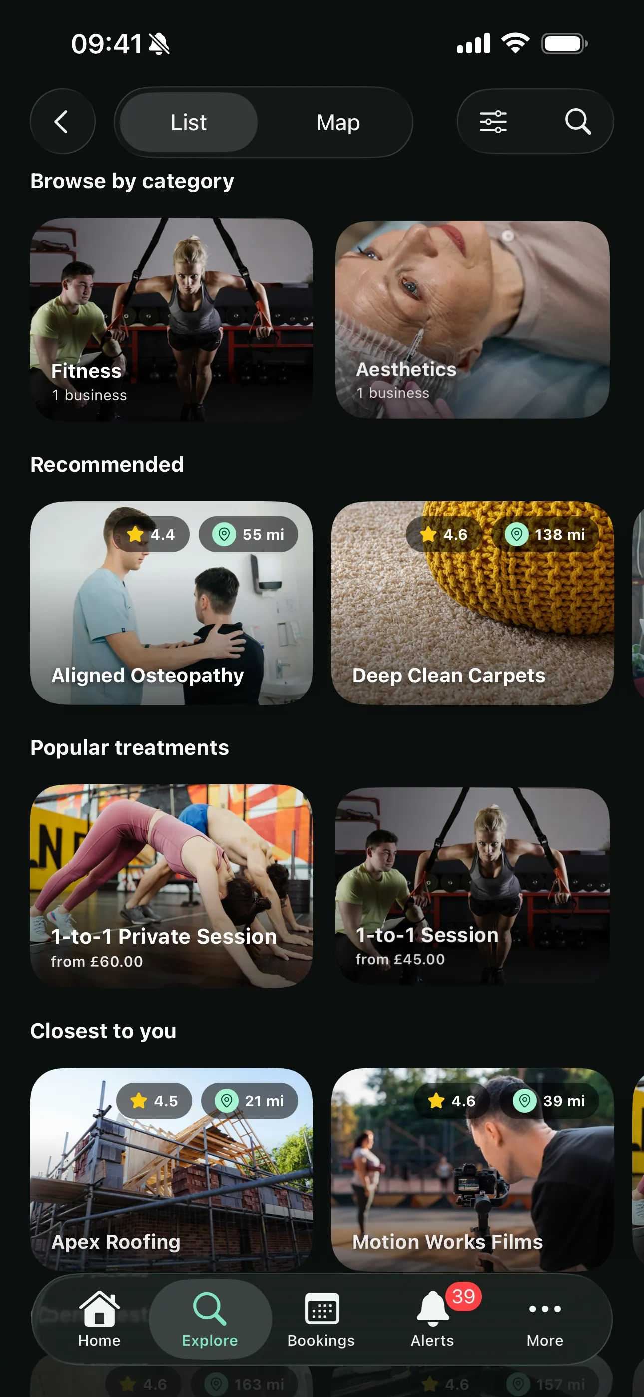 Browsing local businesses on the Youzse app
