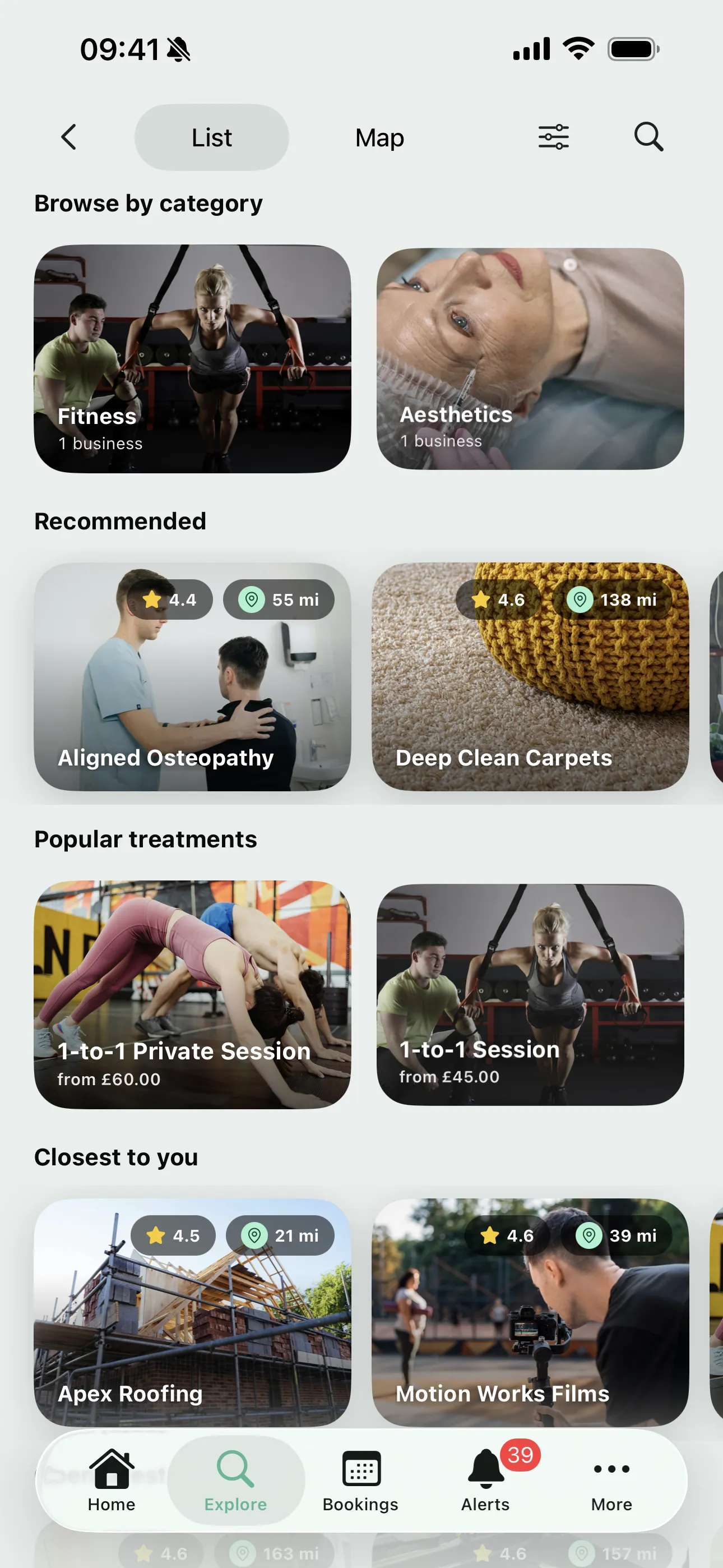 Browsing local businesses on the Youzse app