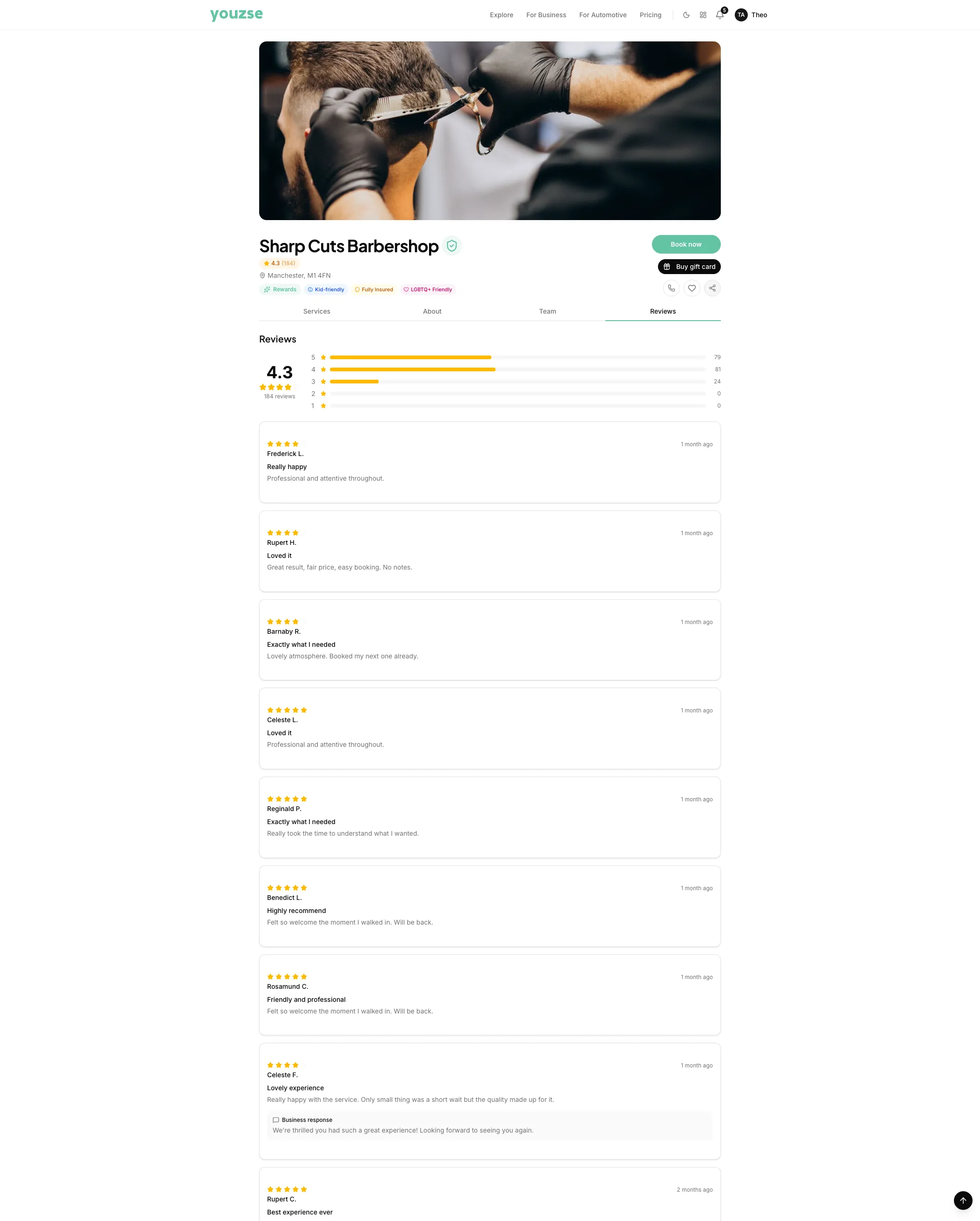 Reviews on a Youzse booking page