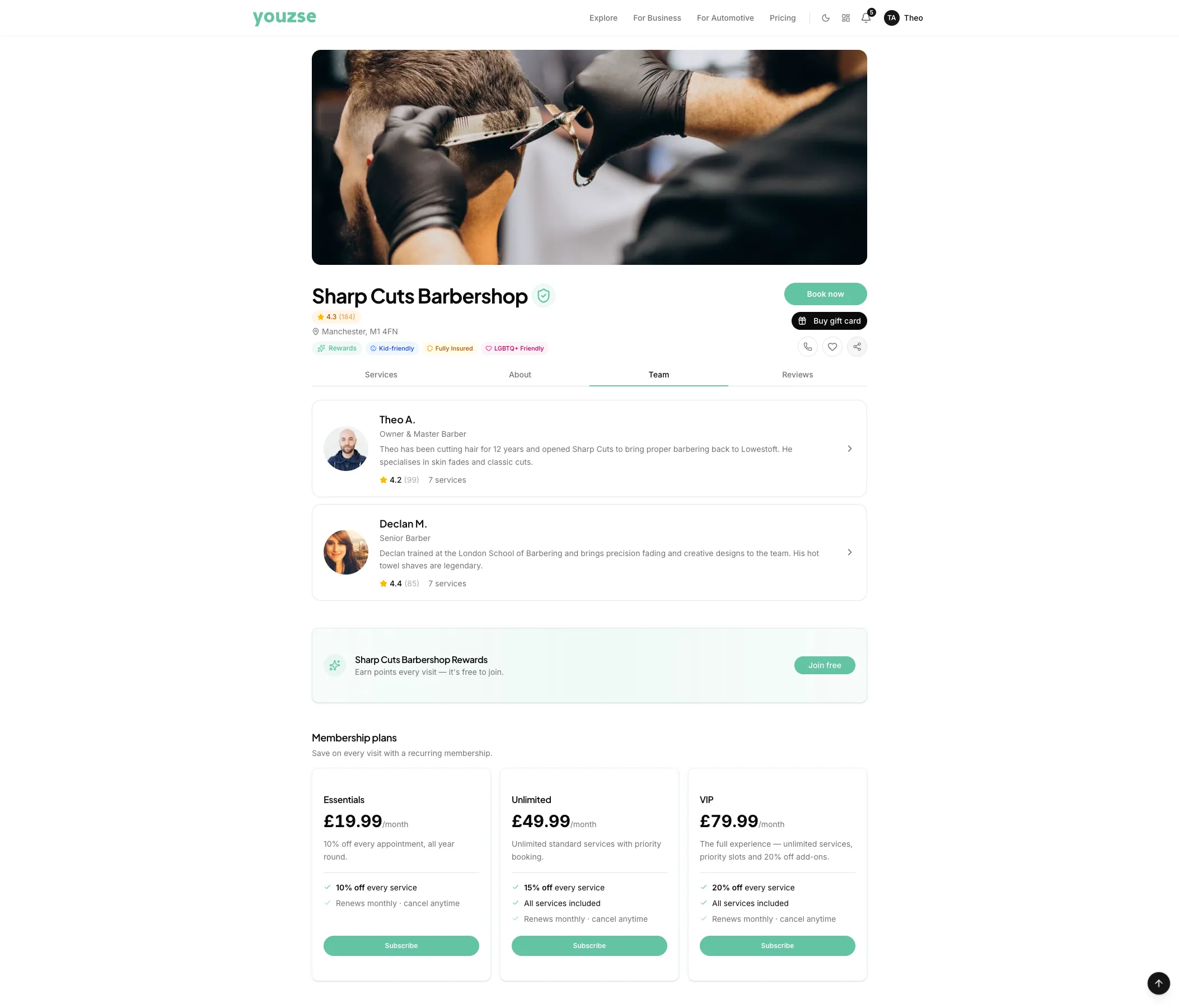 Team section of a Youzse booking page