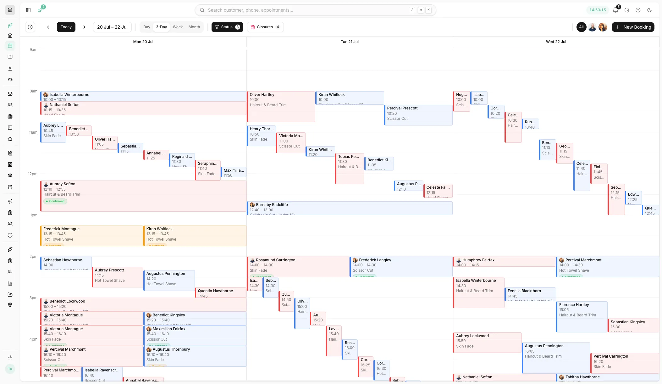 Three-day view of the Youzse calendar