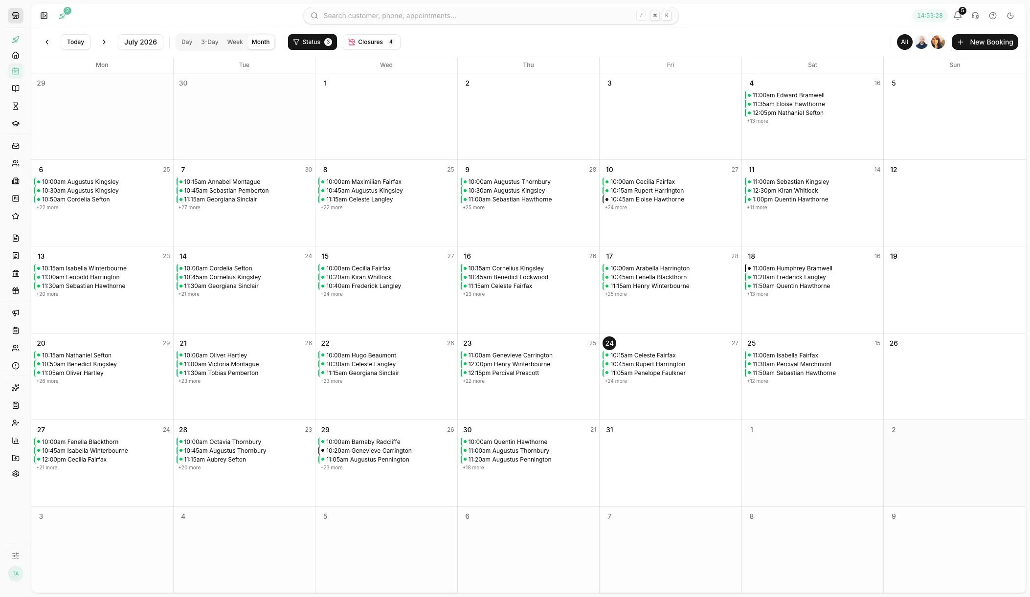 Month view of the Youzse calendar