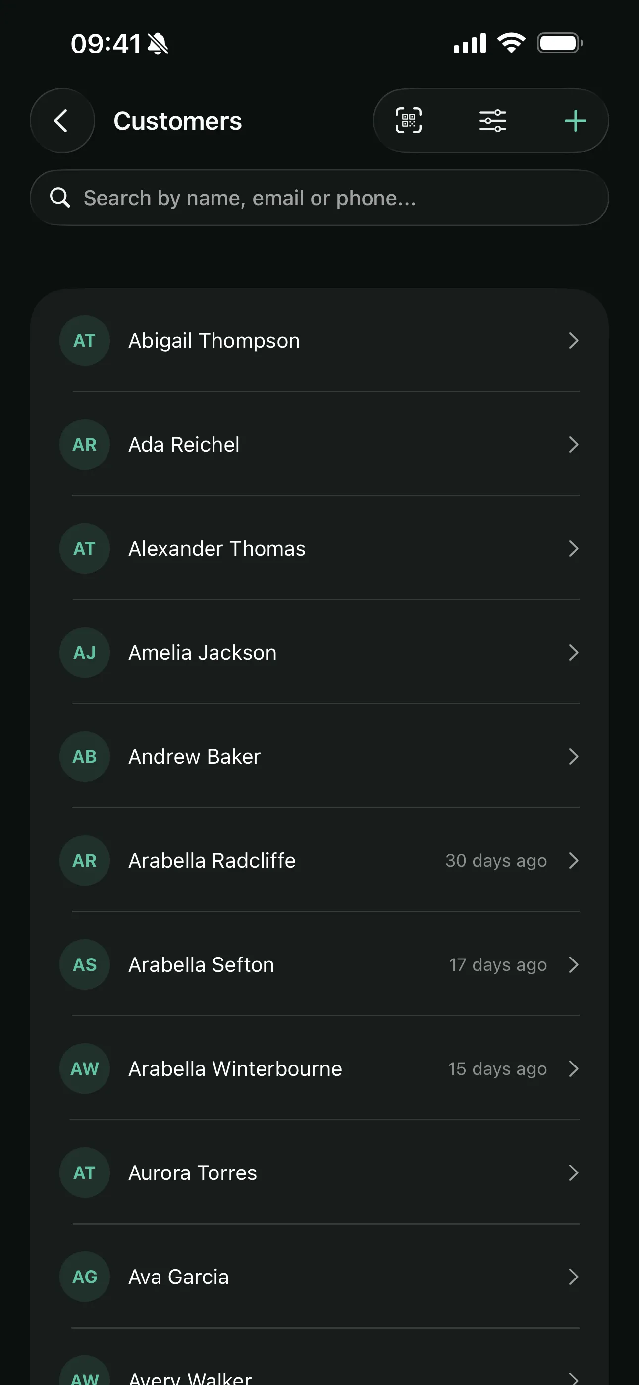 The customer list on the Youzse mobile app