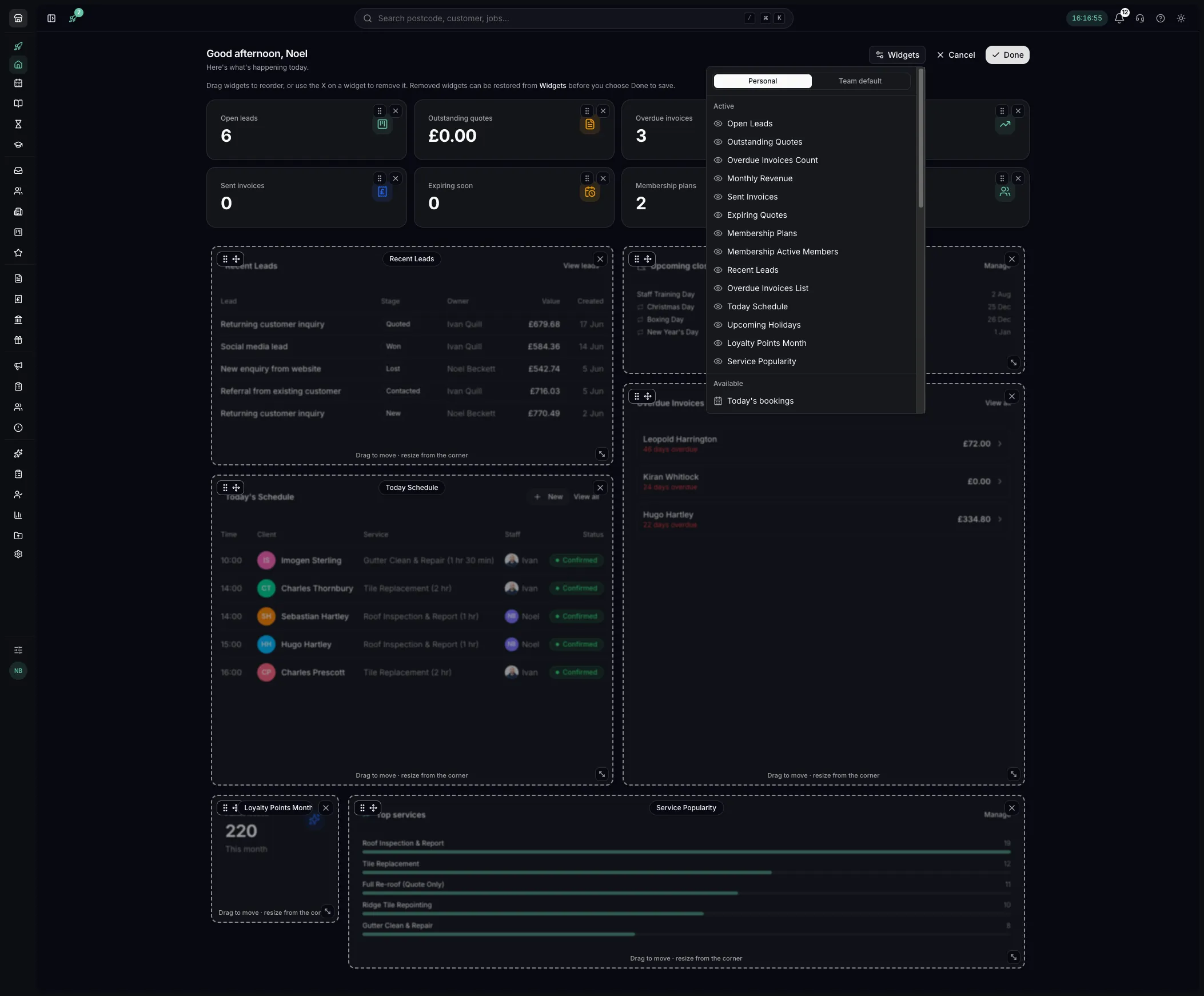 Dashboard edit mode in Youzse
