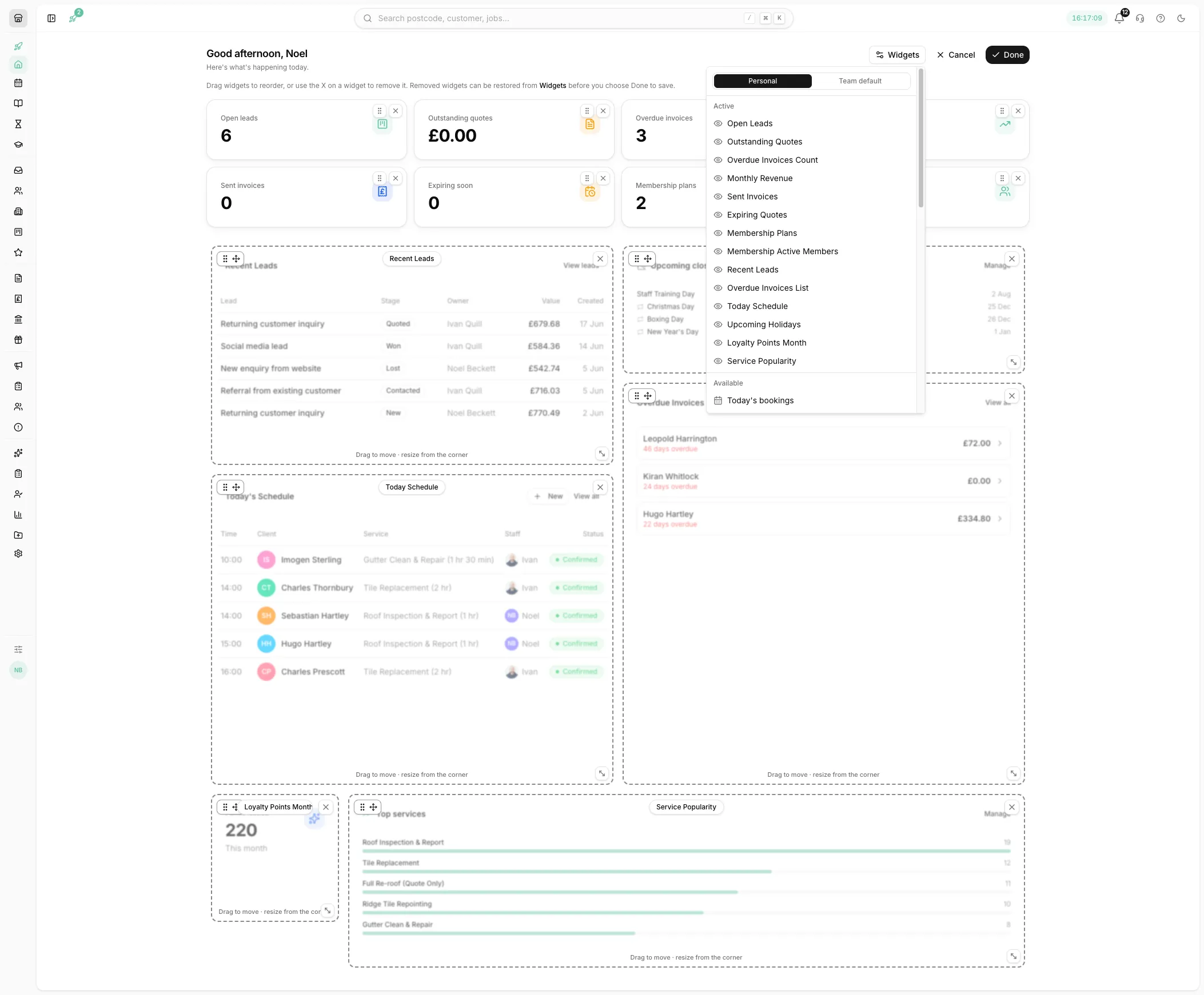 Dashboard edit mode in Youzse