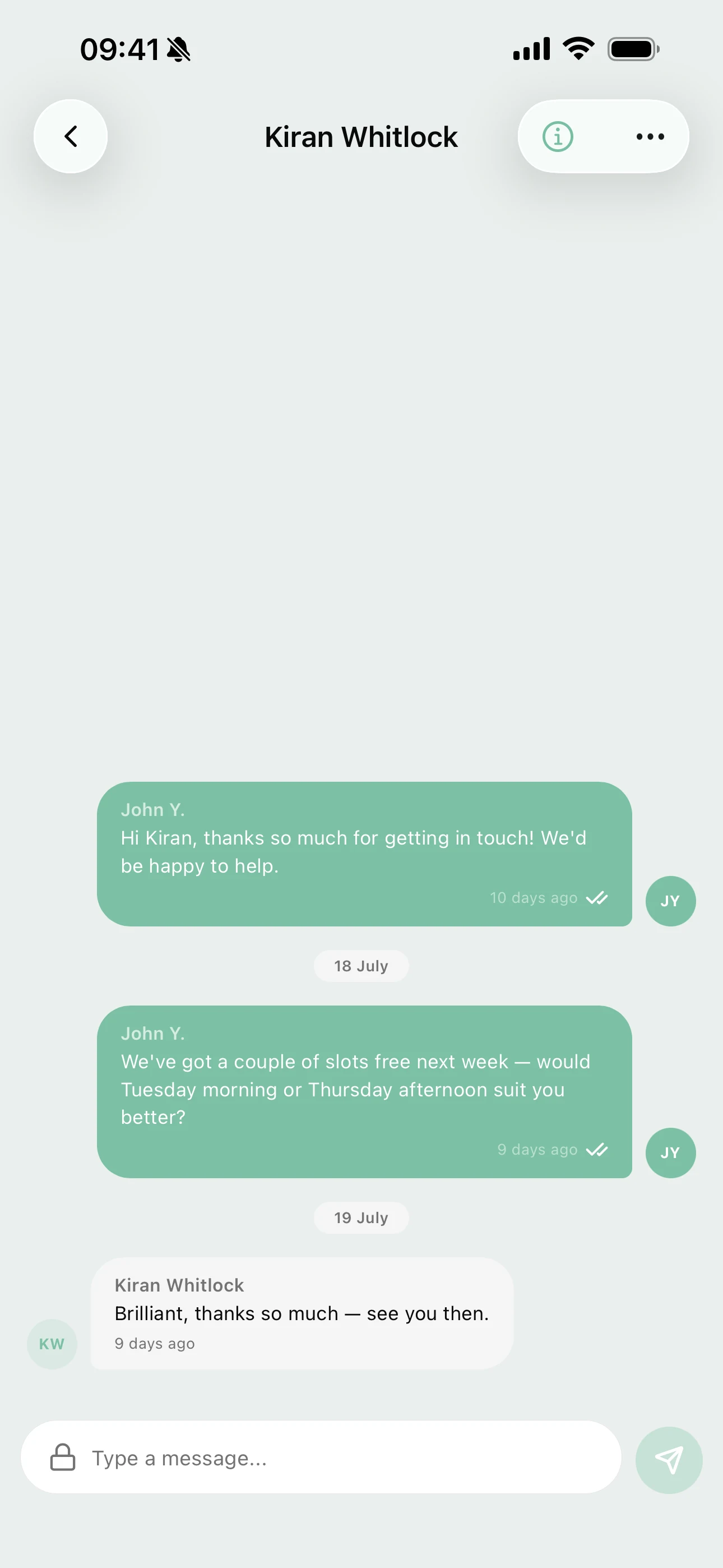 An enquiry thread on the Youzse mobile app