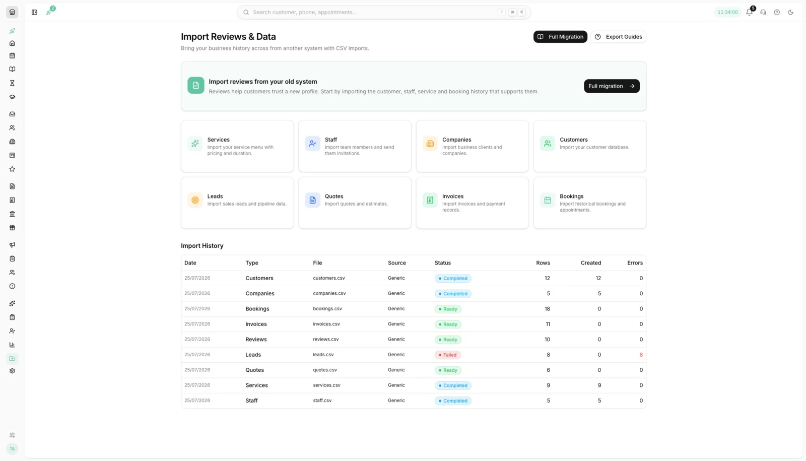 Importing reviews and business data into Youzse
