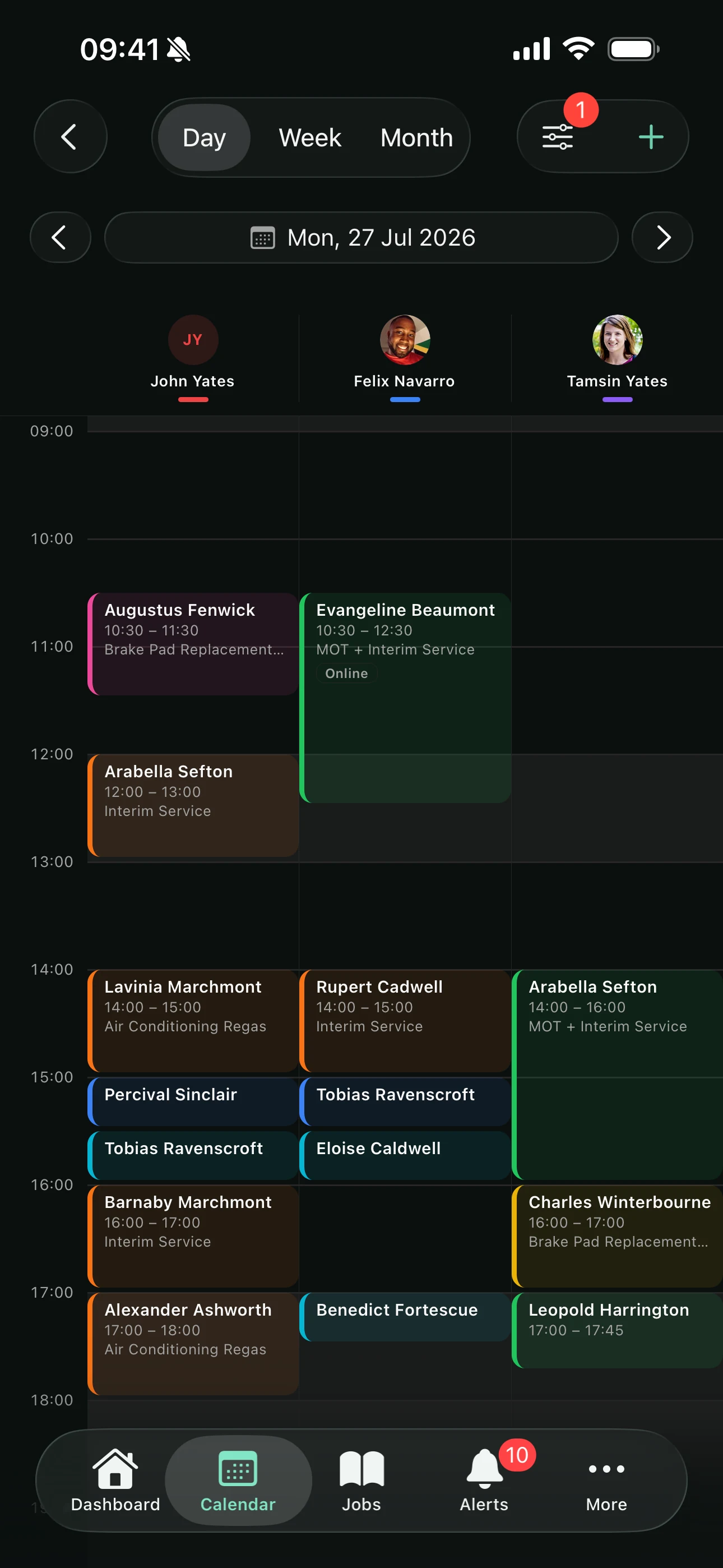 Day view on the Youzse mobile app