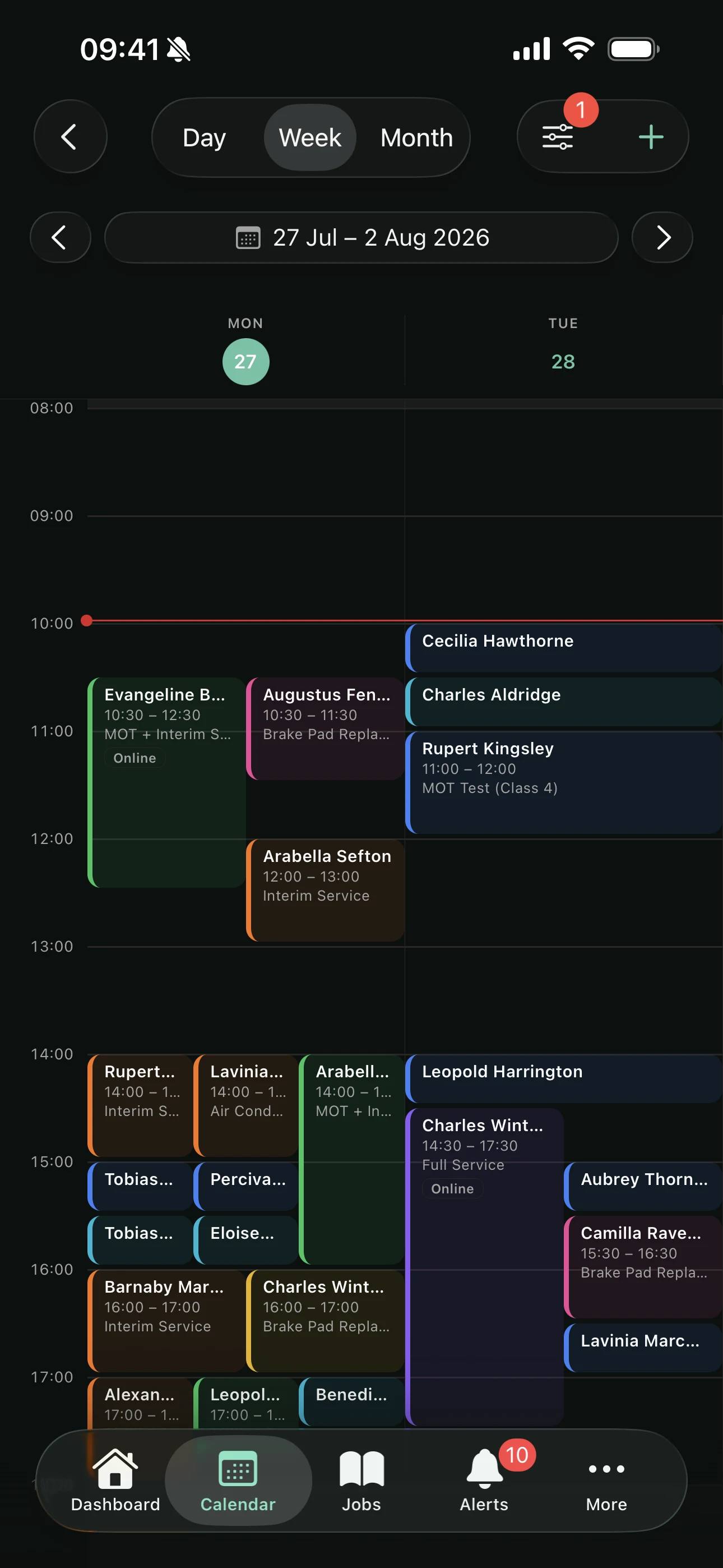 Week view on the Youzse mobile app