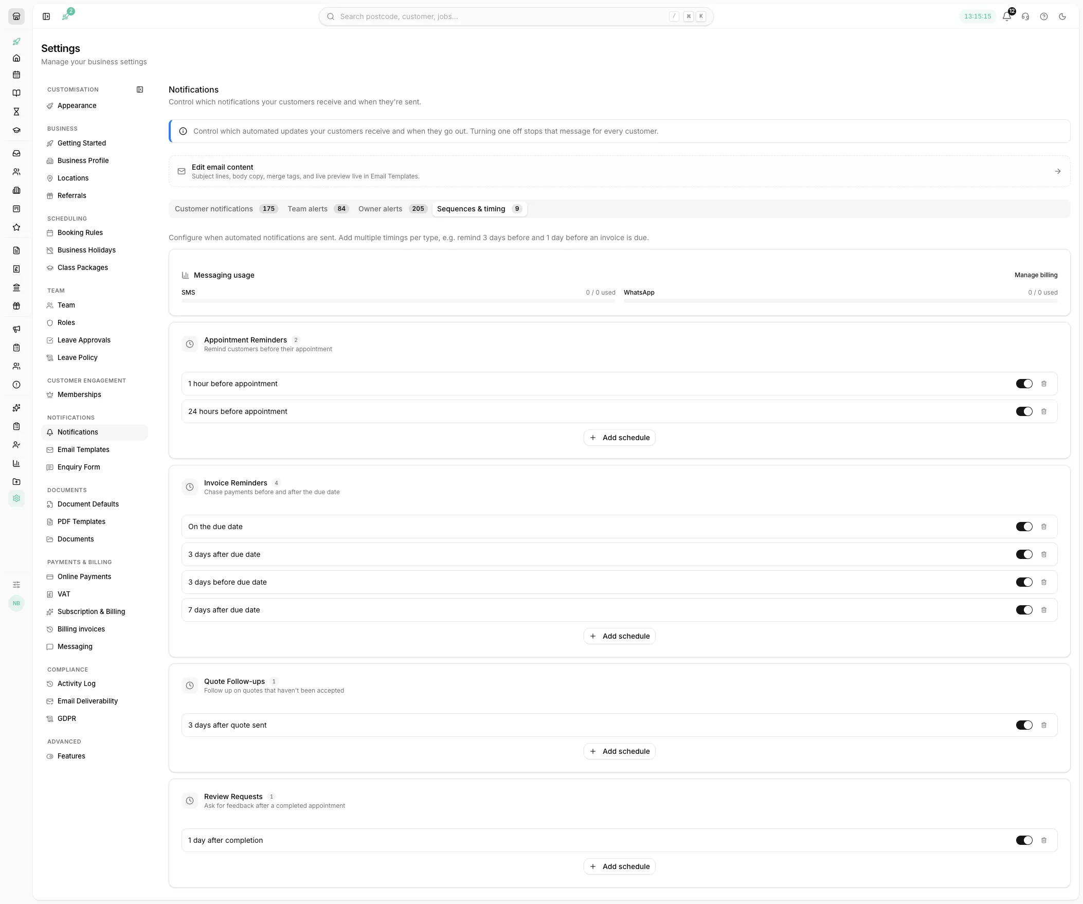 Reminder timings and follow up sequences in Youzse