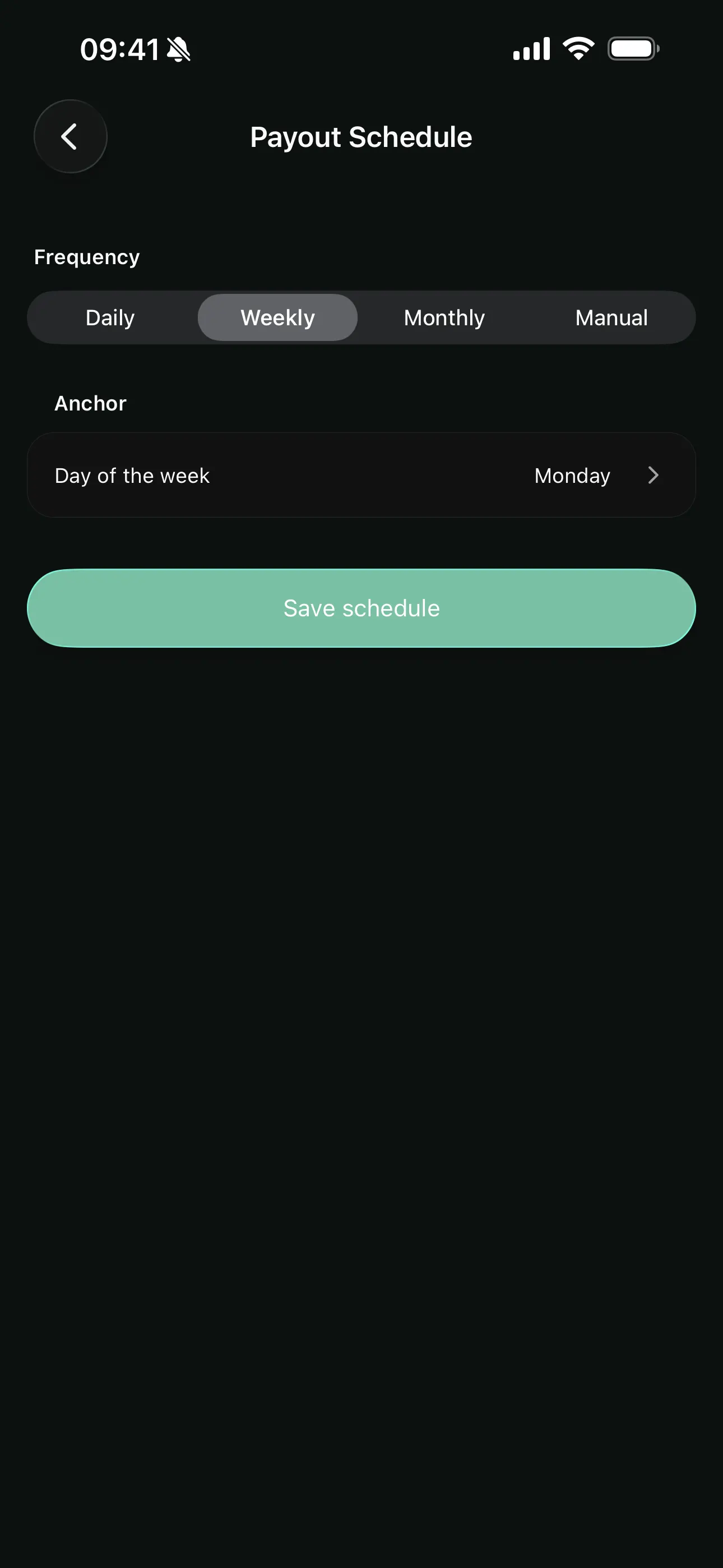 The payout schedule on the Youzse mobile app