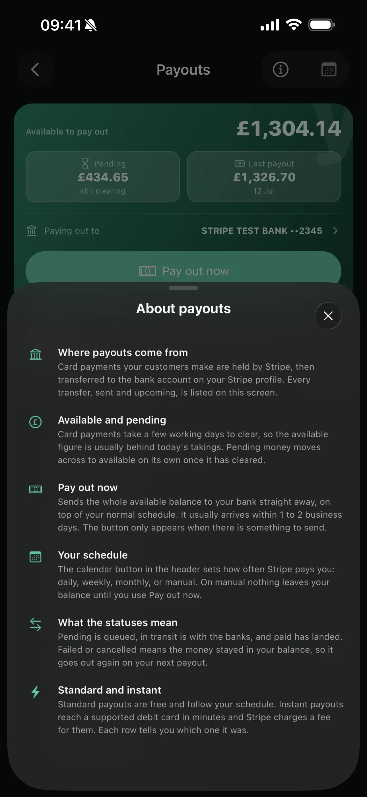 Payout detail on the Youzse mobile app