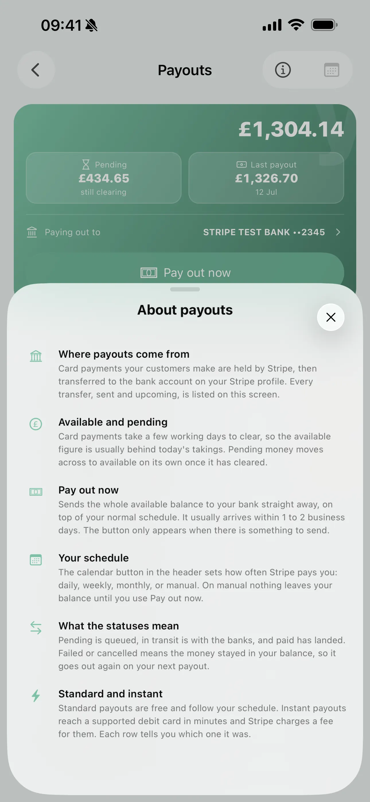 Payout detail on the Youzse mobile app