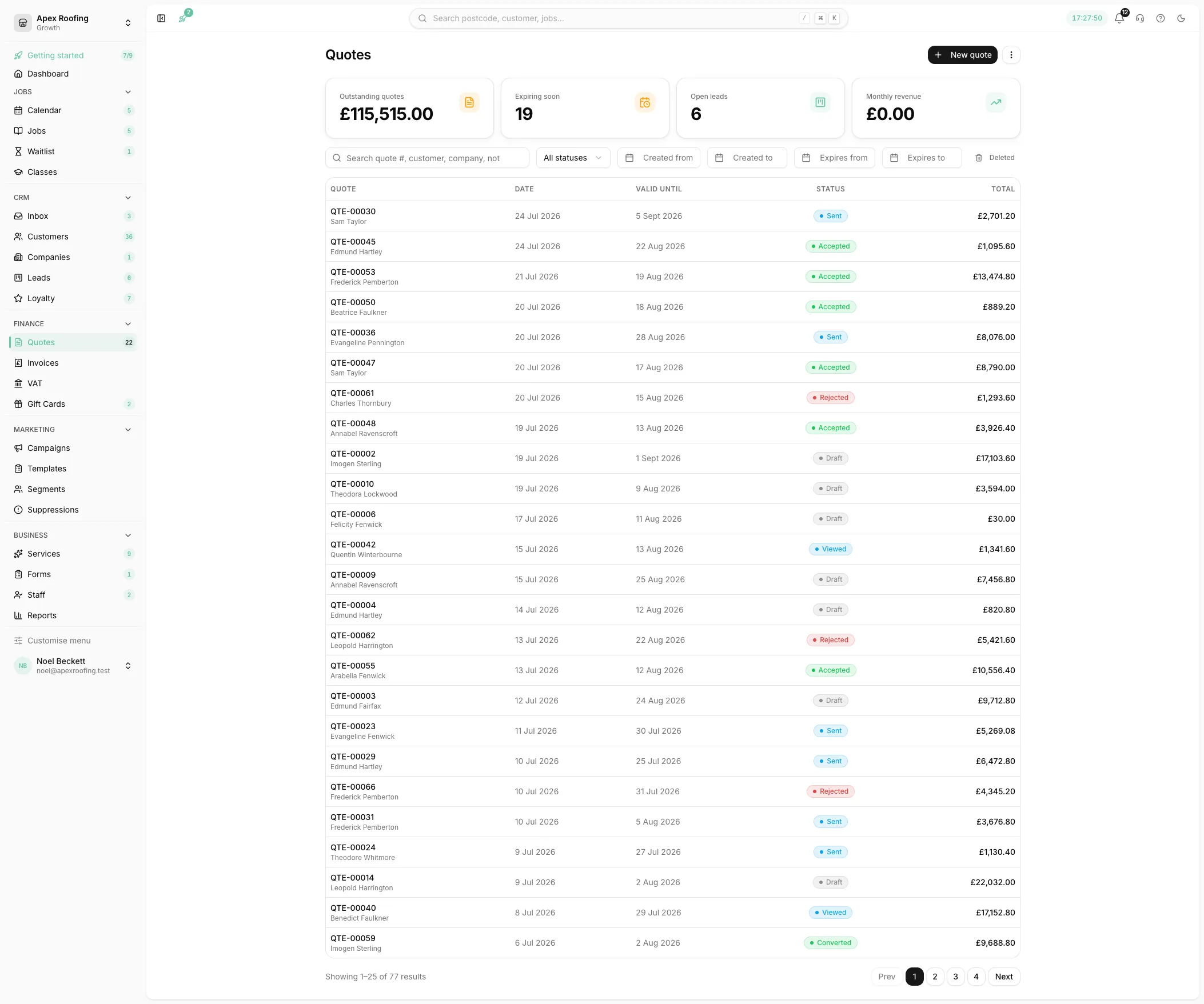 Managing quotes in Youzse