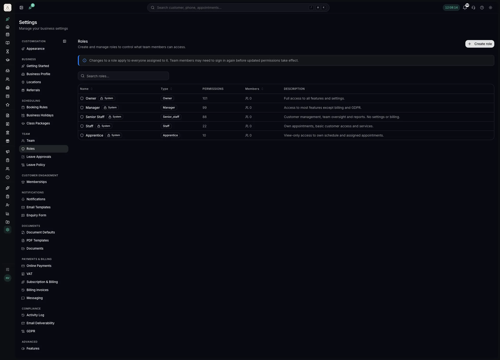 Roles and permissions in Youzse