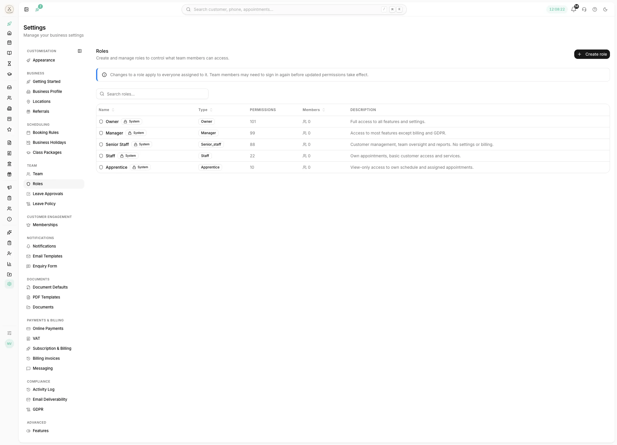 Roles and permissions in Youzse