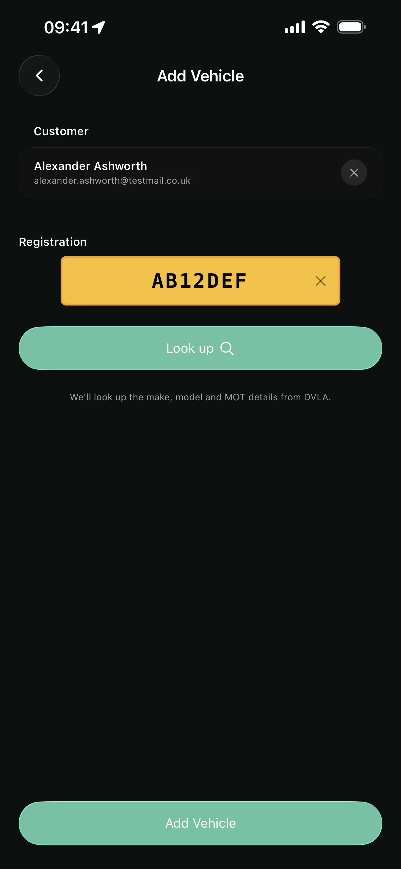Adding a vehicle by registration on the Youzse mobile app