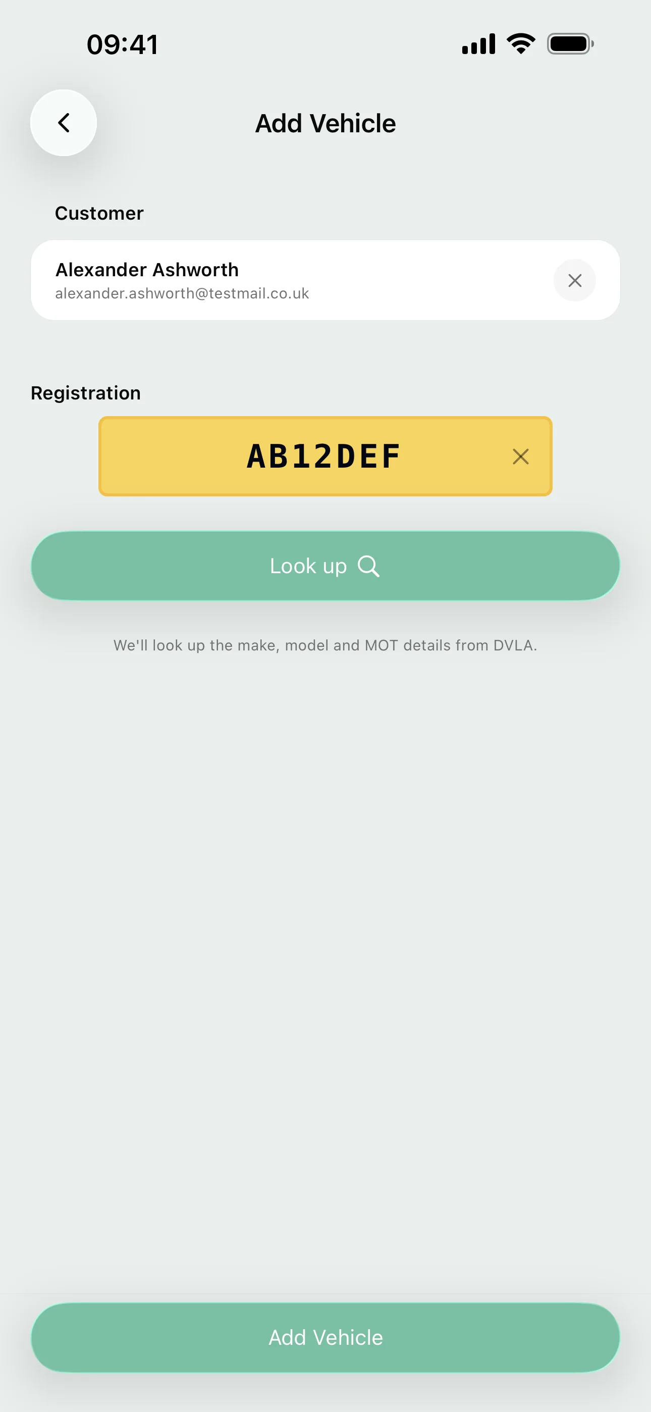 Adding a vehicle by registration on the Youzse mobile app