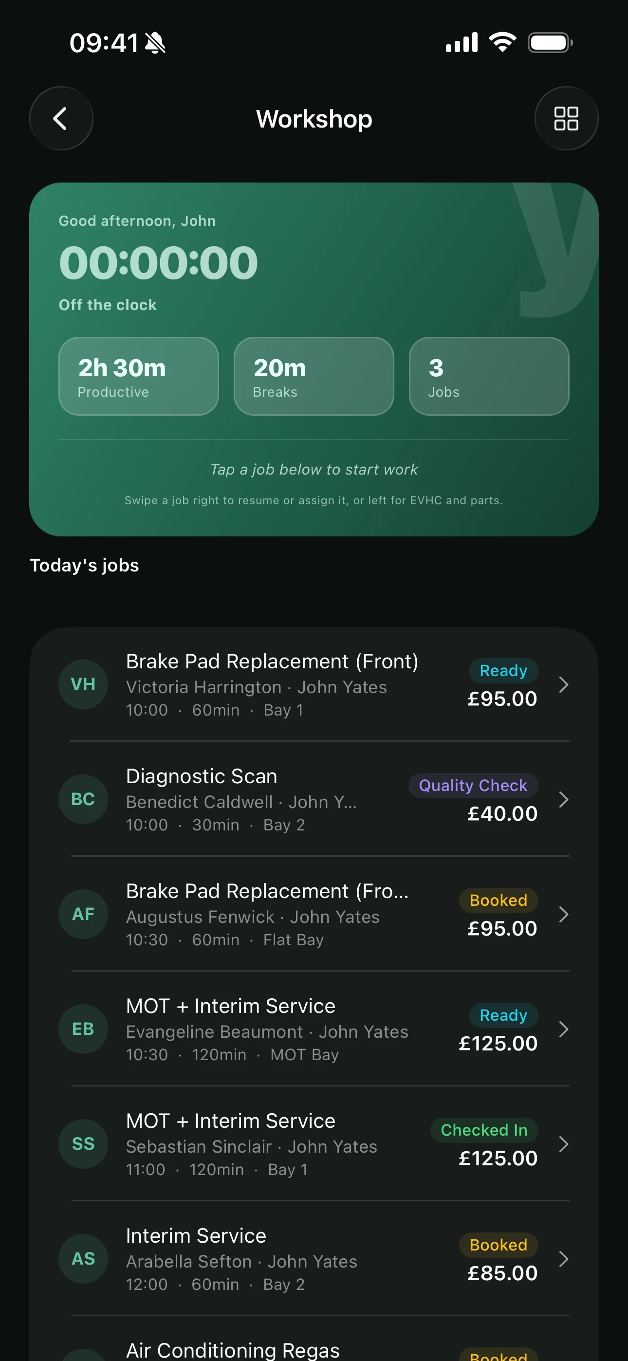 The workshop board on the Youzse mobile app
