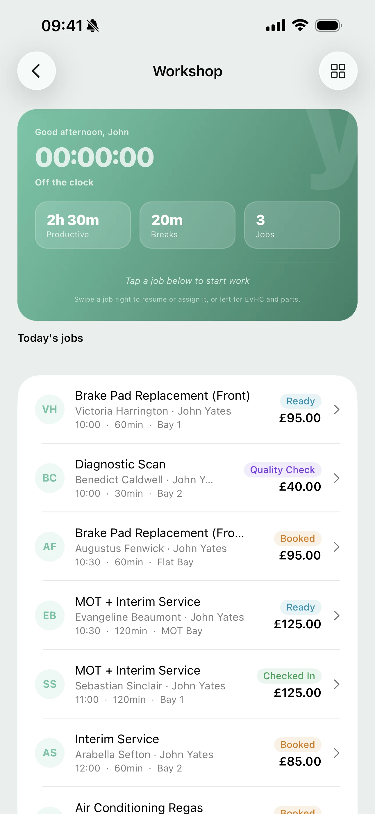 The workshop board on the Youzse mobile app